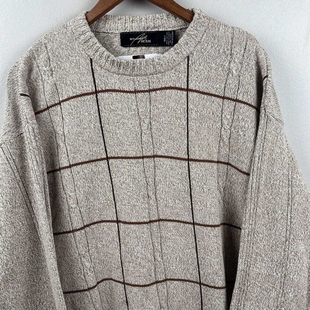 VTG Bill Blass Cable Knit Sweater  Big & Tall 3XLT Cotton USA Long Sleeve Grampa